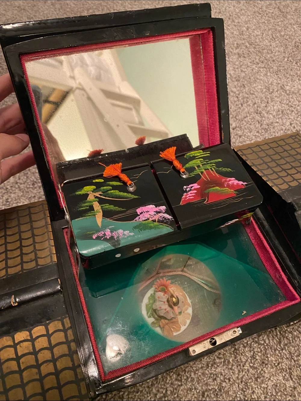 Hand-Painted Black Asian-Inspired Decorative Jewelry Box